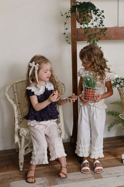 FLO37｜(75-140) 花邊翻領綁帶上衣15