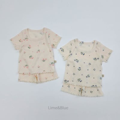 LIME&BLUE34｜(80-118cm)  木耳邊花朵套裝1