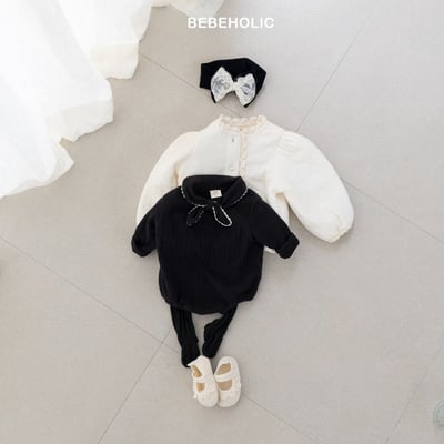 Bebe holic30｜(3m-18m) 領結滾邊包屁衣6