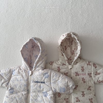 Lindo22｜(3m-18m) 小熊太空夾層棉連帽拉鍊連身衣6