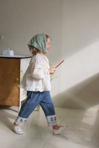 FLO47｜(75-140) 2色鬱金香蕾絲邊牛仔褲6