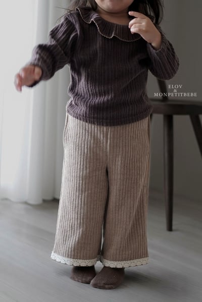 Monpetitbebe14｜(70cm-110cm) 燈芯絨蕾絲微寬褲2