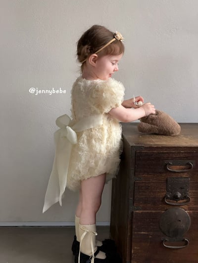 JE694｜(66-90cm)  蕾絲花邊緞帶包屁衣3