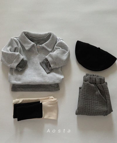 AOSTA38｜(6m-5y) 細格紋直筒長褲10