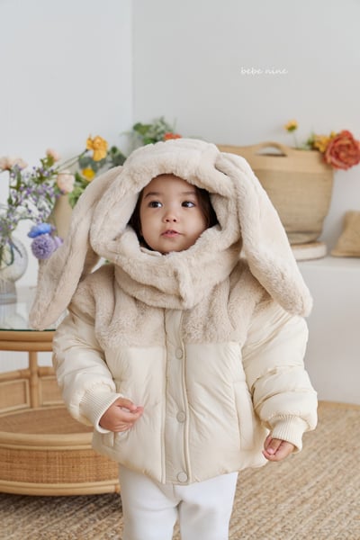 bebe nine36 (65cm-115cm) 2色刷毛暗釦拉鍊連帽小兔外套(帽可拆)1