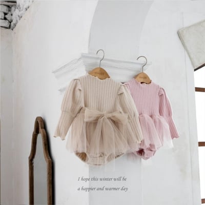 M-KIDS02｜(55-80cm) 2色羅紋捲邊薄紗綁帶包屁衣7