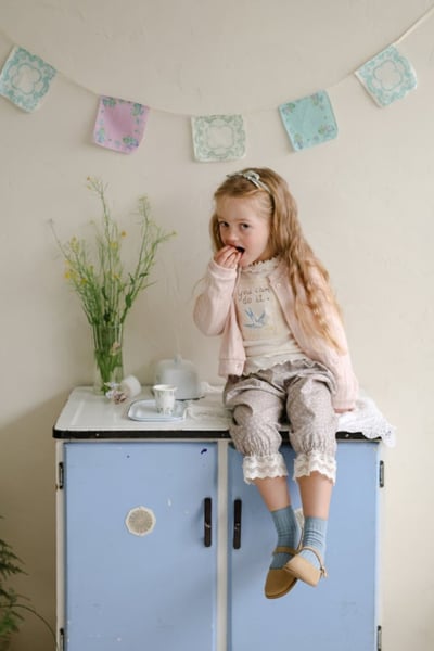 FLO35｜(75-140) 3色法式花布木耳邊上衣15