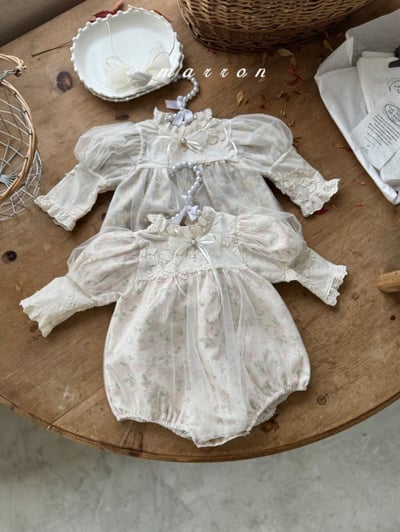 Marron29｜(3m-18m) 古典玫瑰薄紗包屁衣15