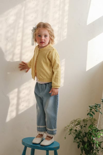 FLO34｜(75-140) 3色滾邊小蕾絲開襟外套12