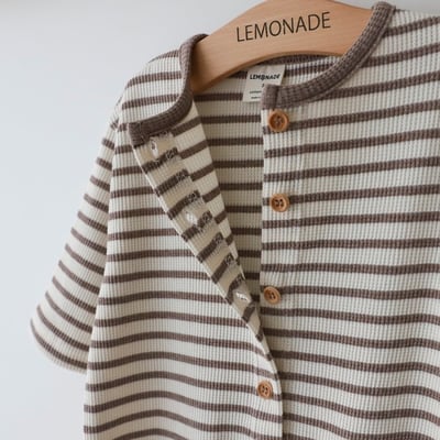 LEMONADE06｜(55cm-85cm) 2色小熊條紋包屁連身衣含帽子12