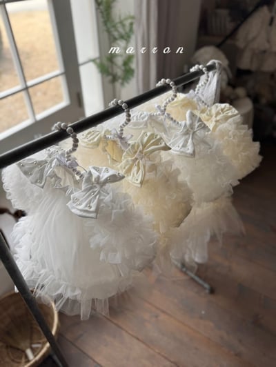 Marron23｜(1y-6y) 薄紗滾邊蓬蓬袖洋裝10