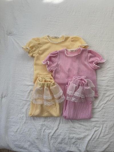 LePetitmot09｜(80-125cm) 蕾絲泡泡袖套裝1