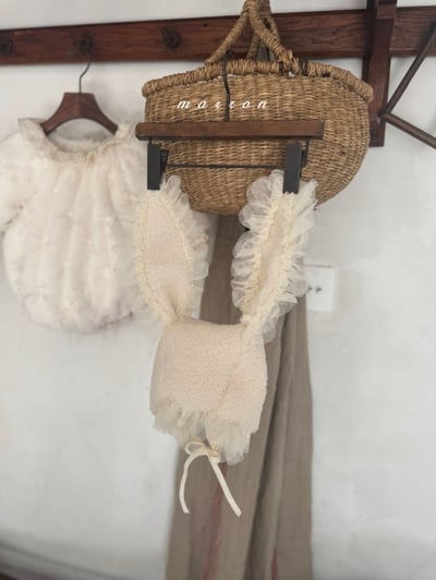 Marron 49｜(3m-18m) 蕾絲花邊綁帶兔帽2