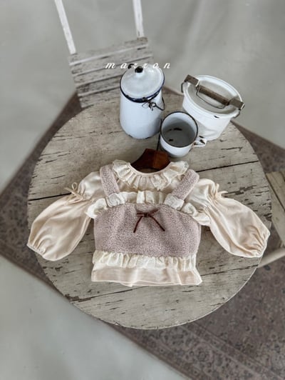 Marron 28｜(1y-6y) 蝴蝶結刷毛肩帶短版背心4