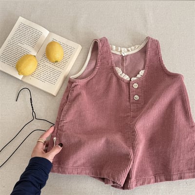 (80-130cm) 燈心絨小蕾絲五分連身褲12