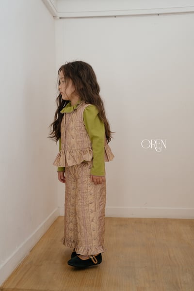 OREN36｜(85-120cm) 復古碎花荷葉邊鋪棉套裝7