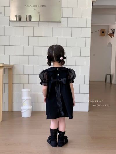 JE21｜(66-120cm) 赫本風網紗袖蝴蝶結包屁衣/洋裝4