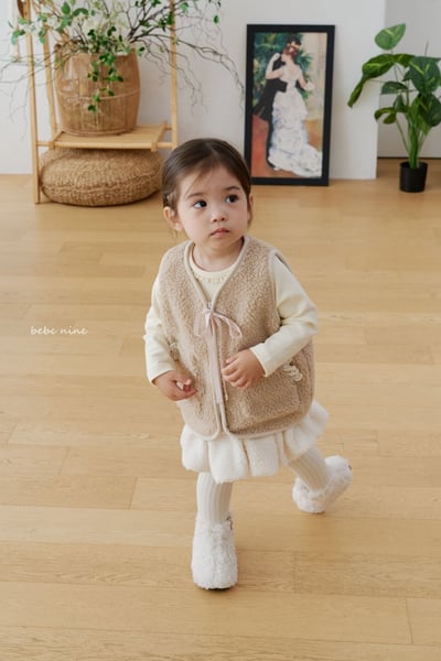 bebe nine37 (65cm-115cm) 2色蕾絲邊口袋刷毛背心10