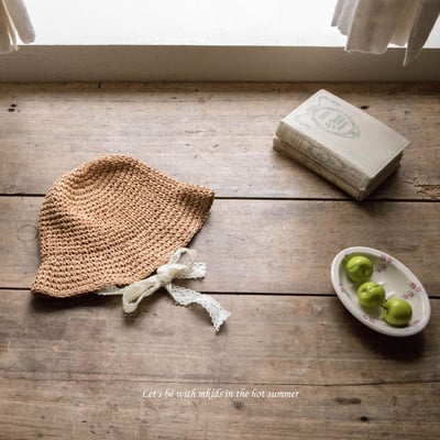 M-KIDS46｜(65-115cm) 蕾絲綁帶草帽2