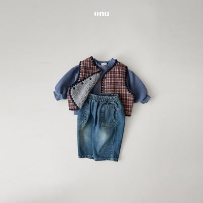 onu 16｜(70cm-115cm) 滾邊格紋刷毛雙面背心10