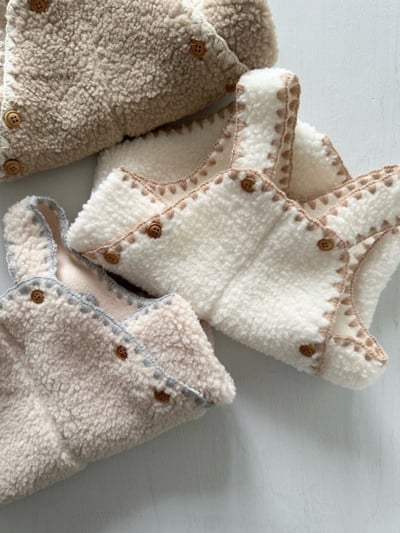 MONBEBE23｜(6m-4y) 滾邊刷毛吊帶褲2