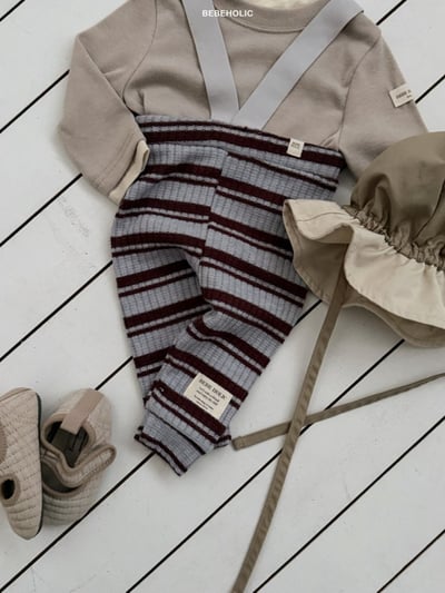 Bebe holic60｜(3m-18m) 條紋吊帶緊身長褲10