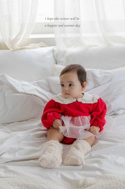 M-KIDS09｜(55-80cm) 2色蕾絲荷葉領抓絨包屁衣15