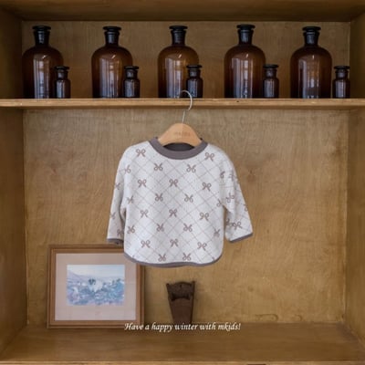 M-KIDS41｜(65-115cm) 2色滿版蝴蝶結/小熊印花上衣3