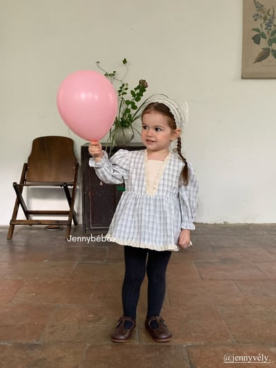 JE547｜(66-90cm) 藍色格紋花邊包屁衣10