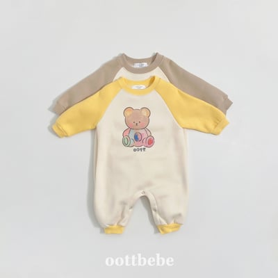 Oottbebe90｜(0m-12m)  休閒彩虹熊熊包屁裝2