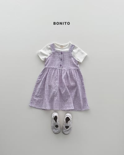 Bonito03｜(75cm-125cm) 2色田園格子吊帶洋裝6