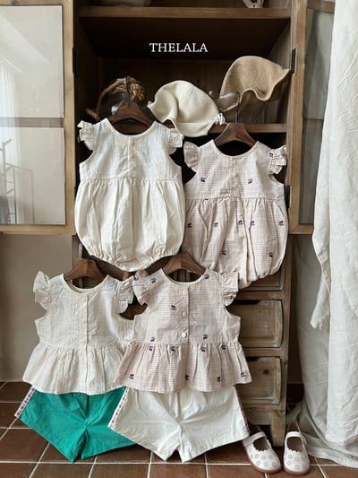 thelala52｜ (0m-18m) 壓花櫻桃格紋無袖包屁衣8