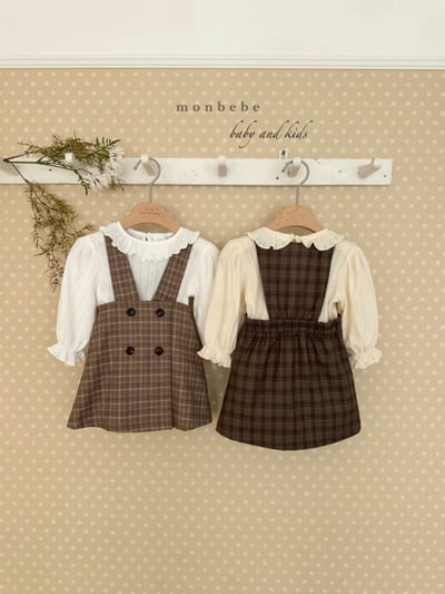 MONBEBE33｜(1y-8y) 排釦格紋吊帶裙12
