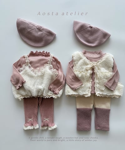 AOSTA40｜(6m-5y) 蕾絲花邊刷毛肩帶背心6