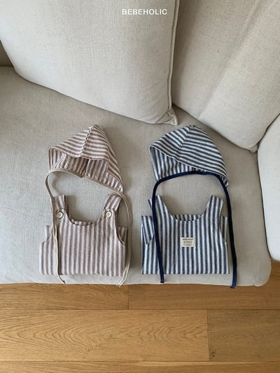 Bebe holic15｜(3m-18m) 條紋連身裝(含帽子)4