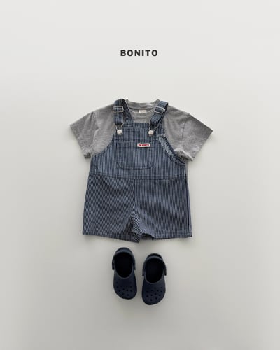 Bonito23｜(75cm-125cm) 3色直條紋吊帶短褲13