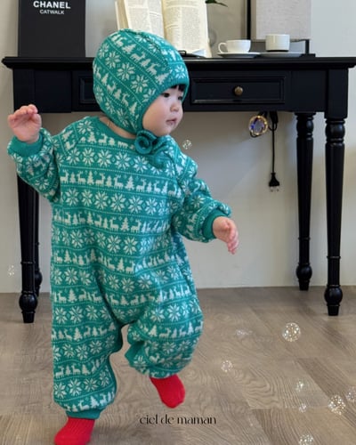 Cieldemaman07｜(3M~15M)  3色雪花麋鹿針織包屁衣含帽子12