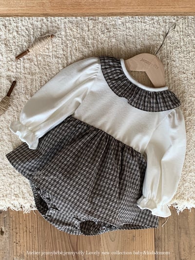 JE583｜(66-90cm) 格紋蝴蝶結綁帶包屁衣23