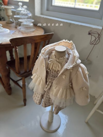 Marron 08｜(1y-6y) 蝴蝶緞帶薄紗裙擺磨毛外套13