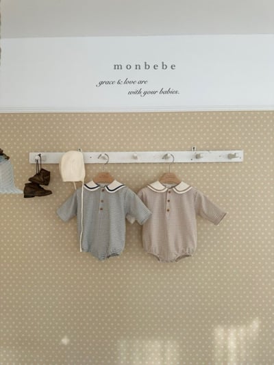 MONBEBE38｜(3m-24m) 格紋水手包屁衣5