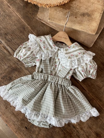 Anne Shirley16｜(3m-22m) 1色格紋蕾絲邊吊帶包屁裙7