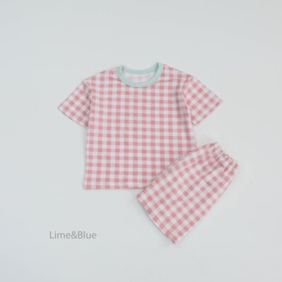 LIME&BLUE32｜(55-118cm MOM-DAD)  格紋親子套裝3