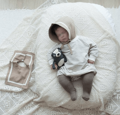 LEMONADE28｜(55cm-85cm) 2色條紋棉質包屁衣含帽子圍兜4