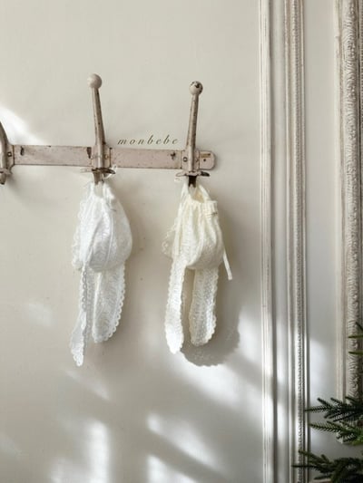 MONBEBE32｜(3m-24m) 兔子蕾絲綁帶帽9