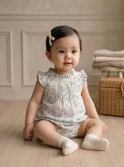 Mon petit02｜(66-90cm) 摺線墨花包屁衣2