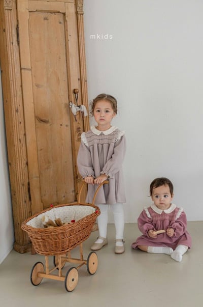 M-KIDS32｜(65-115cm) 2色抓皺圓領洋裝14