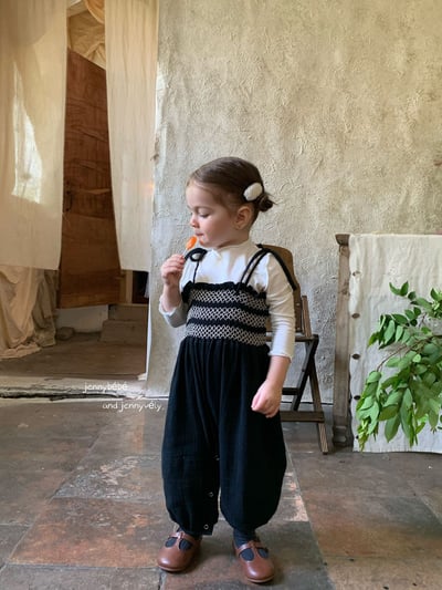 JE581｜(73-100cm) 抓皺綁帶連身褲/素面捲邊上衣9