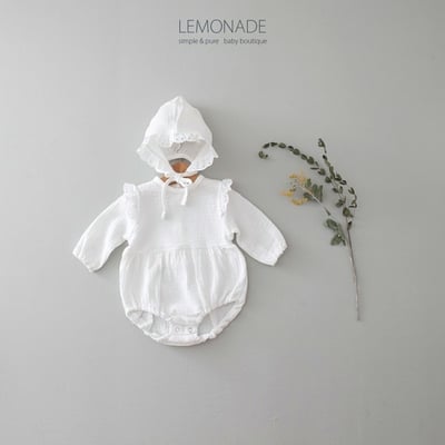 LEMONADE53｜(55cm-85cm) 2色飛袖蕾絲包屁衣含帽子14