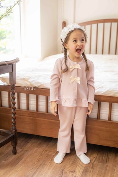 M-KIDS44｜(65-115cm) 2色蝴蝶結緞帶和夜套裝8