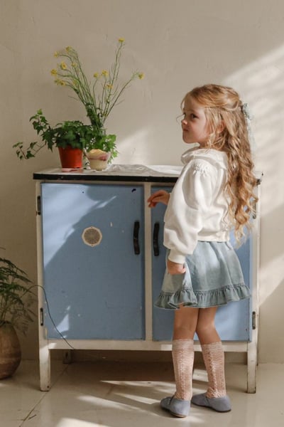 FLO21｜(75-140) 2色愛心荷葉牛仔裙8